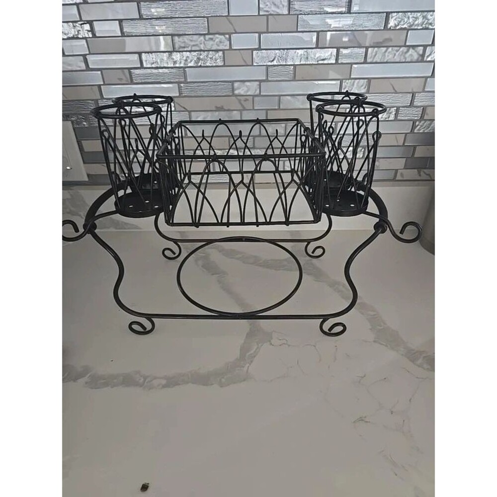Black Metal Buffet Caddy – Plate, Napkin & Utensil Organizer – Used
